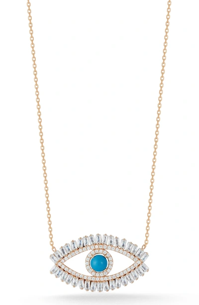Shop Sphera Milano Sterling Silver & Cz Evil Eye Pendant Necklace In Rose Gold