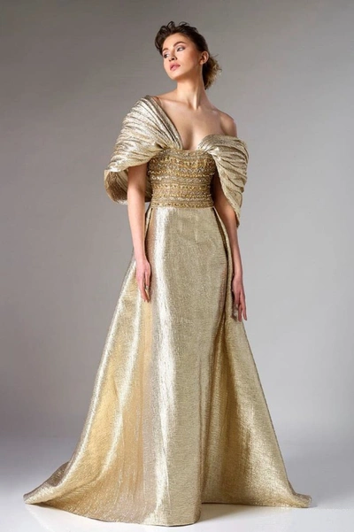 Shop Divina By Edward Arsouni Gold Evening Gown