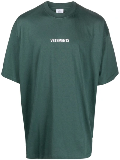 Shop Vetements Green Logo-print Drop-shoulder T-shirt