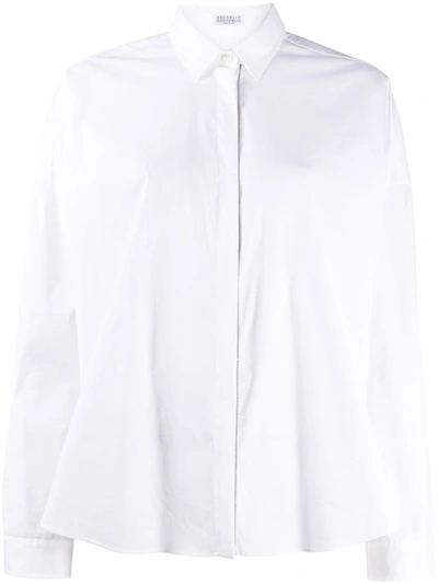 Shop Brunello Cucinelli White Oversized Long-sleeve Shirt