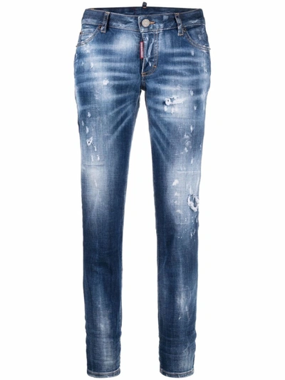 Shop Dsquared2 Blue Distressed Slim-fit Jeans