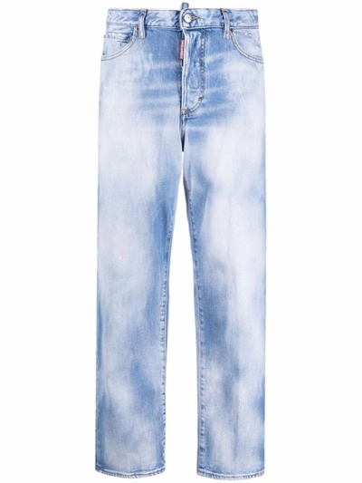 Shop Dsquared2 Blue Bleached Effect Straight-leg Jeans