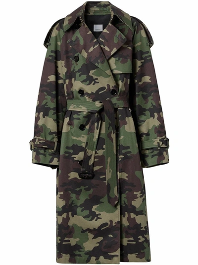 Shop Burberry Green Cotton Trench Coat