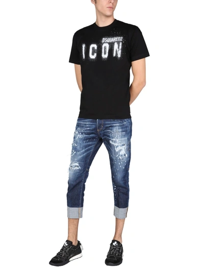 Shop Dsquared2 T-shirt With Spray Logo Print In Black