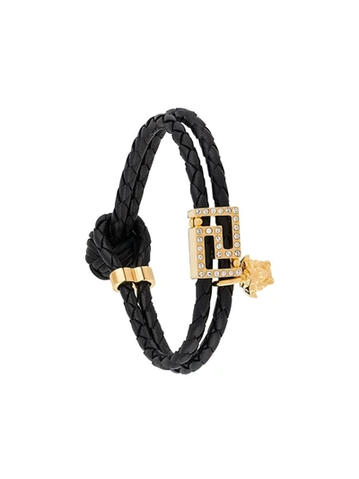 Shop Versace Medusa Cord Bracelet In Black