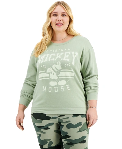 Shop Disney Trendy Plus Size Varsity Mickey Mouse-graphic Sweatshirt In Desert Sage