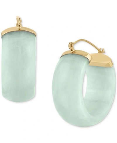 Shop Macy's Green Jade Small Hoop Earrings In 14k Gold