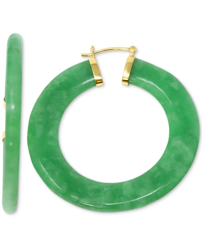 Shop Macy's Green Jade Medium Hoop Earrings In 14k Gold