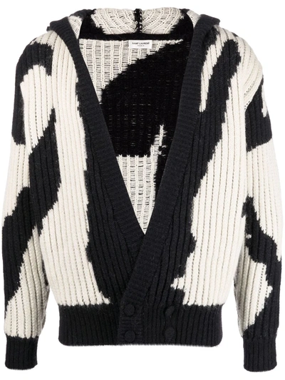 Shop Saint Laurent Double-breasted Hooded Cardigan In Schwarz