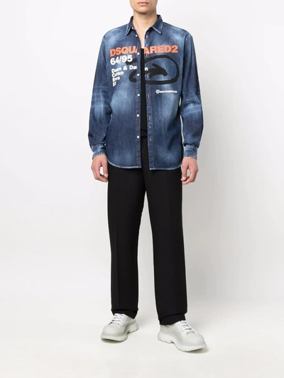 Dsquared2 Logo-print Shirt In Blau