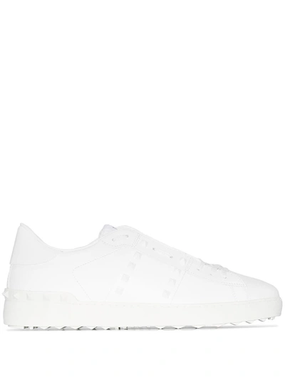 Shop Valentino Rockstud Untitled Leather Sneakers In White