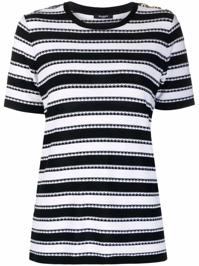 Shop Balmain Cotton Striped T-shirt In Black
