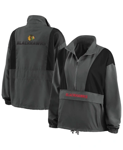 Wear By Erin Andrews Women's  Charcoal Chicago Blackhawks Popover Packable Half-zip Jacket In Charcoal