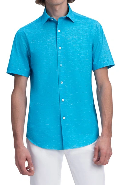 Shop Bugatchi Ooohcotton® Short Sleeve Button-up Shirt In Aqua