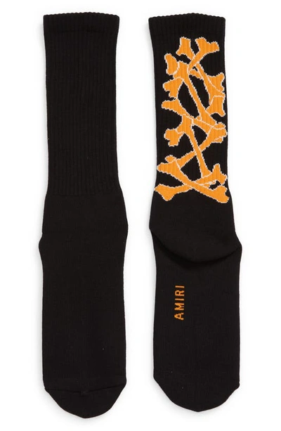 Shop Amiri Stacked Bones Crew Socks In Black/ Orange