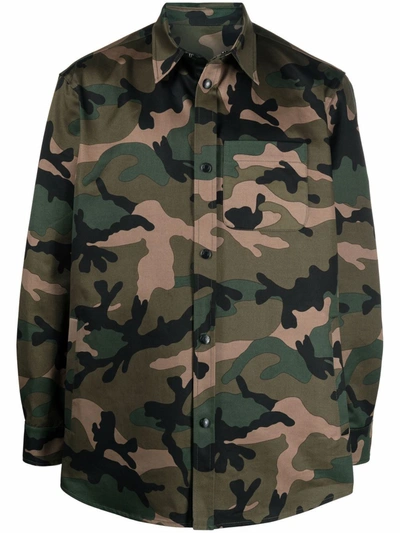 Shop Valentino Shirt With Camouflage Pattern In Green