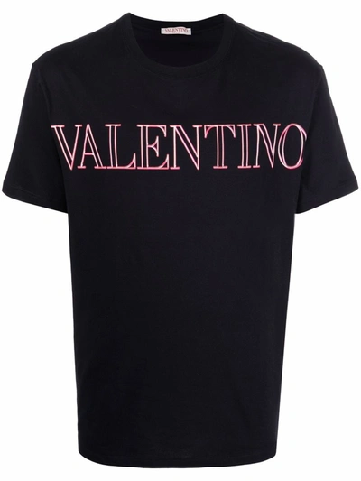 Shop Valentino Logo Cotton T-shirt In Blue