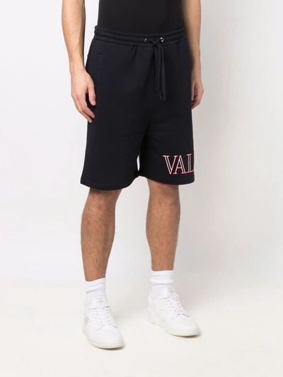 Shop Valentino Logo Cotton Shorts In Blue