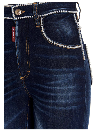 Shop Dsquared2 'high Waist Cropped Twiggy Jean' Jeans In Blue