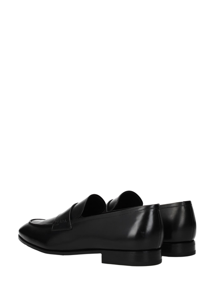 Shop Prada Loafers Leather In Black