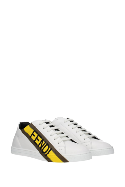 Shop Fendi Sneakers Leather Yellow In White