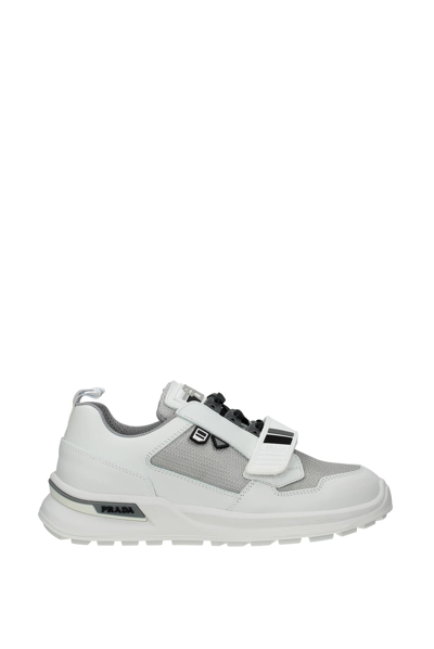 Shop Prada Sneakers Leather Silver In White