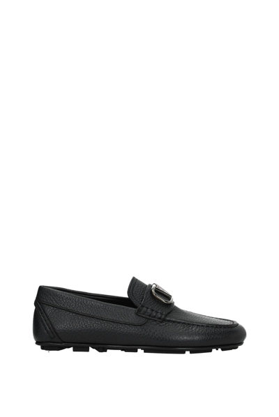 Shop Valentino Loafers Driver Leather In Black