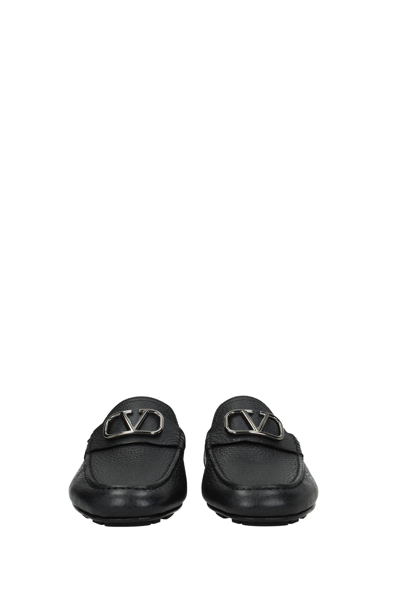 Shop Valentino Loafers Driver Leather In Black