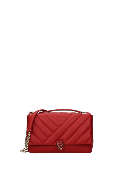 Shop Bulgari Shoulder Bags Leather In Red