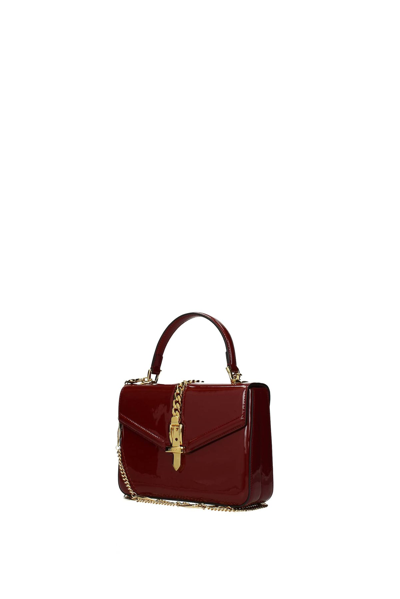 Shop Gucci Handbags Sylvie 1969 Patent Leather Dark In Red