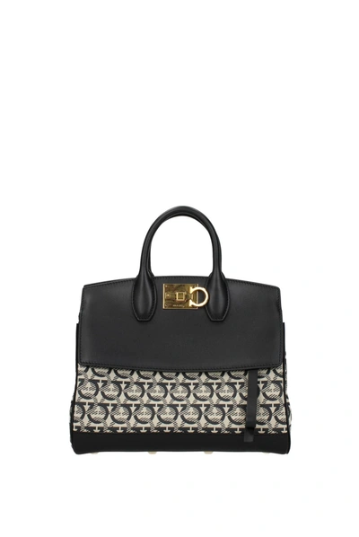 Shop Ferragamo Handbags Leather Black In Beige