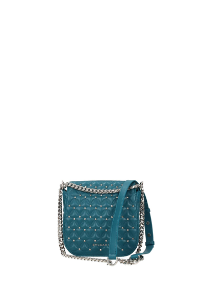 Shop Bulgari Crossbody Bag Leather In Blue