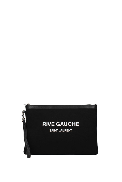 Shop Saint Laurent Clutches Rive Gauche Fabric In Black