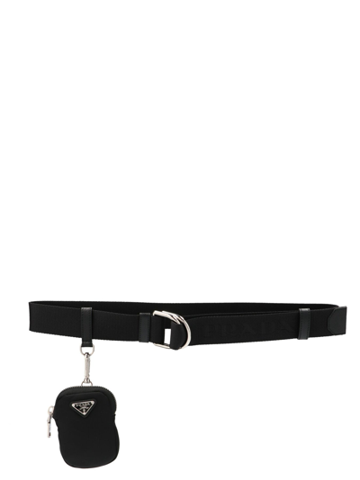 Shop Prada Logo Pouch Tape Belt In Black
