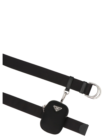 Shop Prada Logo Pouch Tape Belt In Black