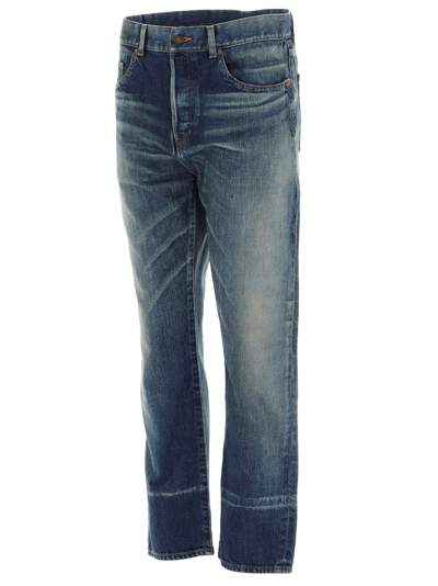 Shop Saint Laurent Vintage Effect Jeans In Blue