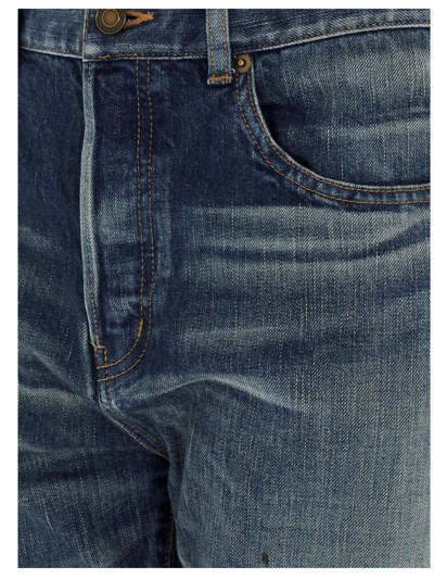 Shop Saint Laurent Vintage Effect Jeans In Blue