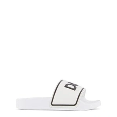 Shop Dolce & Gabbana White Logo Slide Sandals
