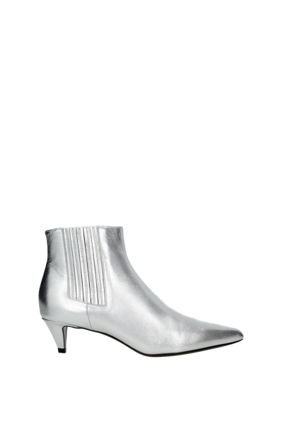 Shop Celine Ankle Boots Leather In Silver