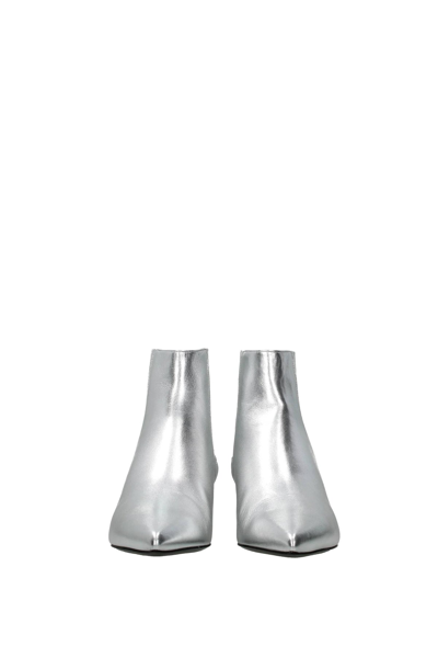 Shop Celine Ankle Boots Leather In Silver