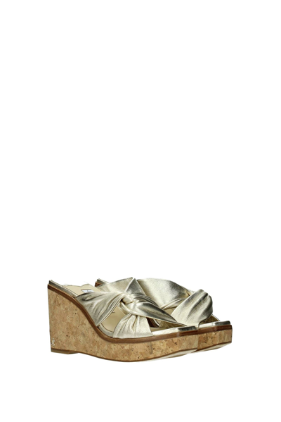 Shop Jimmy Choo Wedges Narisa Leather Champagne In Gold
