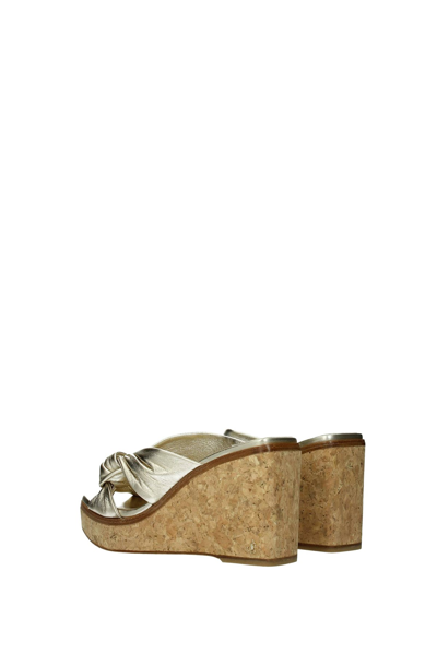 Shop Jimmy Choo Wedges Narisa Leather Champagne In Gold