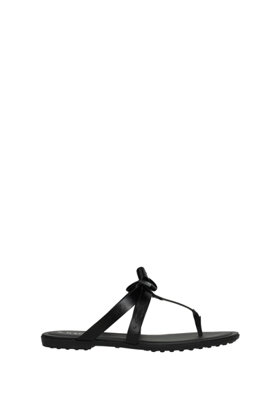 Shop Tod's Flip Flops Leather In Black