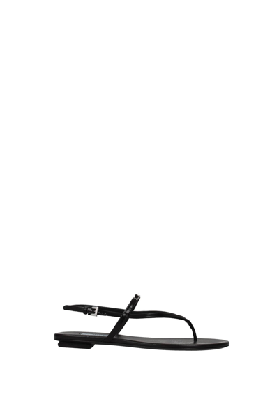 Shop Prada Flip Flops Leather In Black