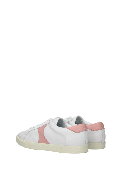 Shop Celine Sneakers Triomphe Leather Pink In White