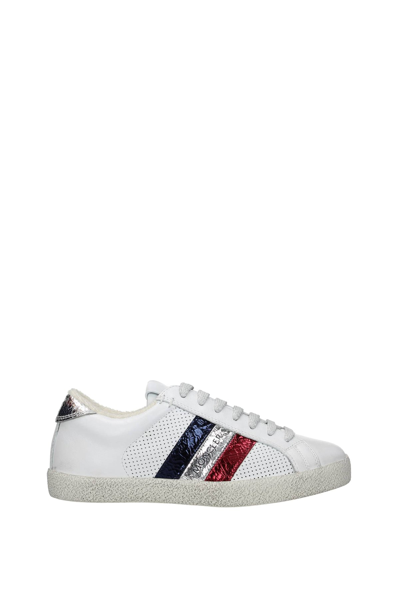 Shop Moncler Sneakers Ryegrass Leather Silver In White
