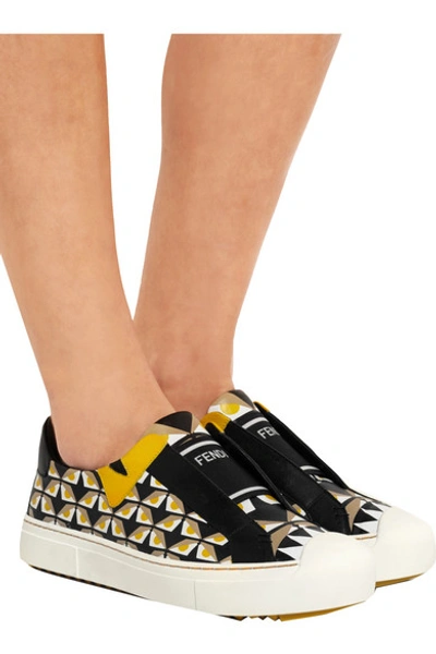 Shop Fendi Printed Leather Slip-on Sneakers