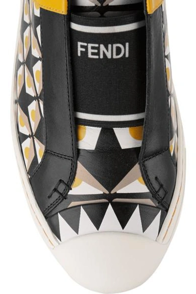 Shop Fendi Printed Leather Slip-on Sneakers
