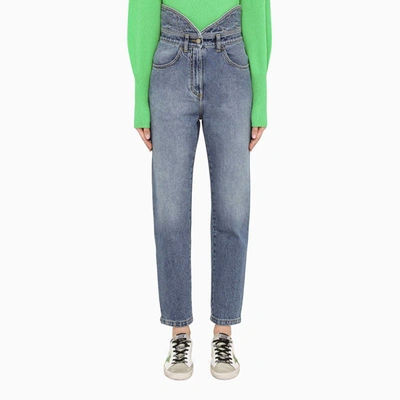 Shop Philosophy High Waisted Denim Trousers In Blue