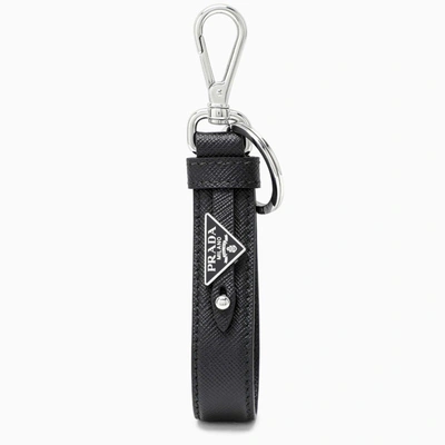 Shop Prada Black Saffiano Leather Keychain